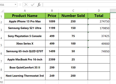 Array in Excel Spreadsheet 的图像结果