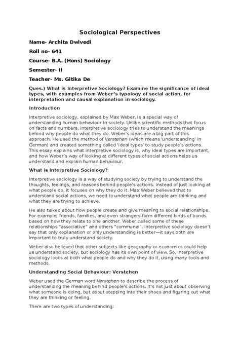 Sociology II: Understanding Interpretive Sociology and Ideal Types ...