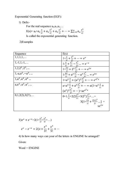 Image result for Exponential Generating Function Examples