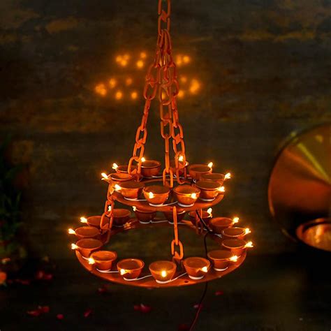 Buy Double Layer LED Hanging Diya Light Online in India - Mypoojabox.in