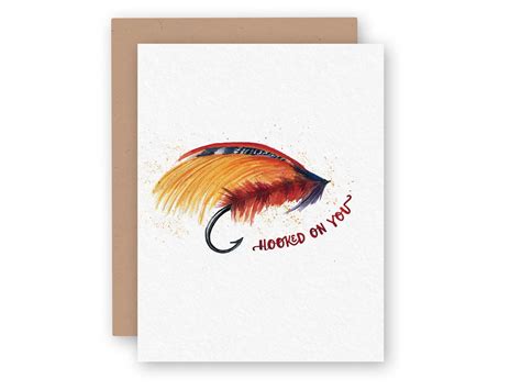 Hooked on You Fly Fishing Valentine's Day Greeting Card - Watercolor ...