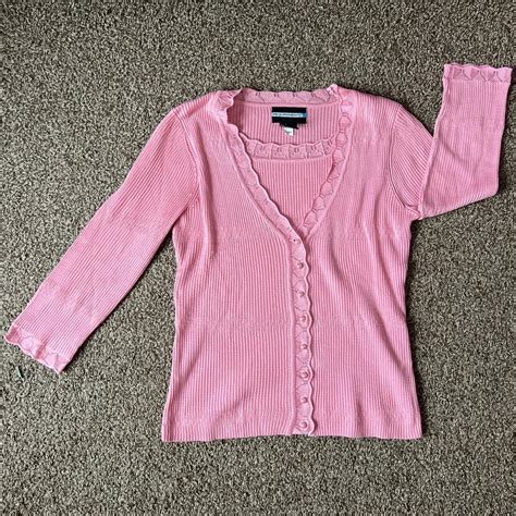 light pink knitted blouse size: small very intricate... - Depop