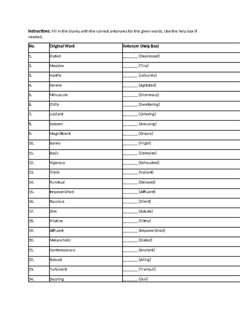 Antonyms Practice Exercise - Vocab 4 Activity - Studocu