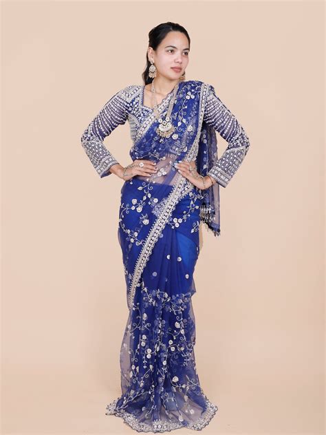 Midnight Sapphire Regal Saree with heavy jarkan