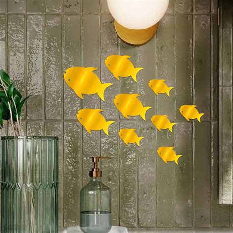 Xtore 3D Golden Fish Wall Sticker for Home| Office | Kitchen (Pack of 9 ...