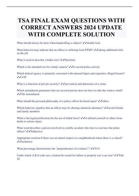 TSA FINAL EXAM QUESTIONS WITH CORRECT ANSWERS 2024 UPDATE WITH COMPLETE ...