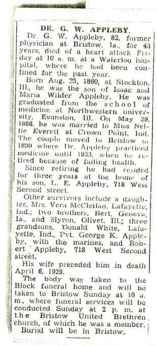 February 1943 Waterloo Courier Obituary: Dr. George Wilder Appleby ...