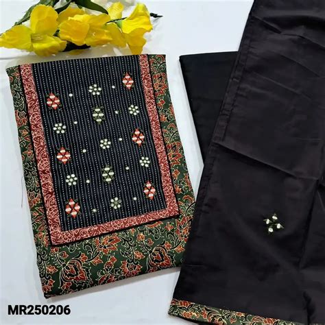 Dark Green Ajrak Cotton Salwar Material – Kantha & Mirror Work - Neidhal