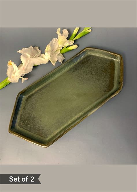 Get Matte Olive Green Platter - Set of 2 at ₹ 1499 | LBB Shop