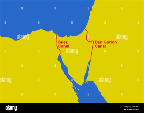 Illustration map of Suez area with planned The Ben Gurion Canal in ...