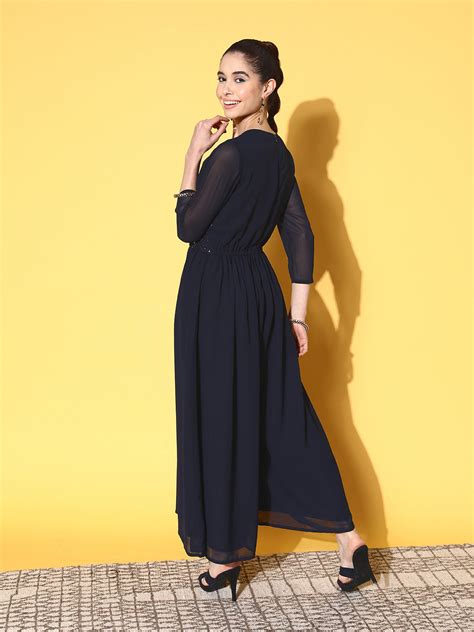 Buy Sunehri Women's Navy Blue Embellished JumpsuitOnline