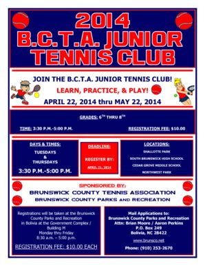 Fillable Online JOIN THE BCTA JUNIOR TENNIS CLUB! - Brunswick County ...