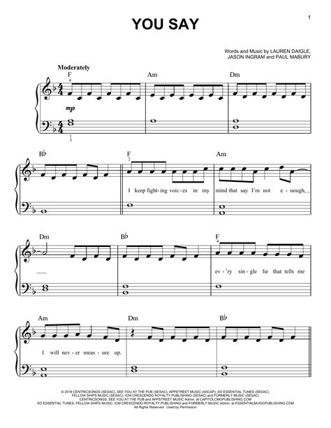 Lauren Daigle - You Say sheet music