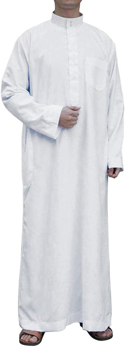 Buy Men's Saudi Arabic Thobe Jubba Dishdasha Long Sleeve Robe Ramadan ...