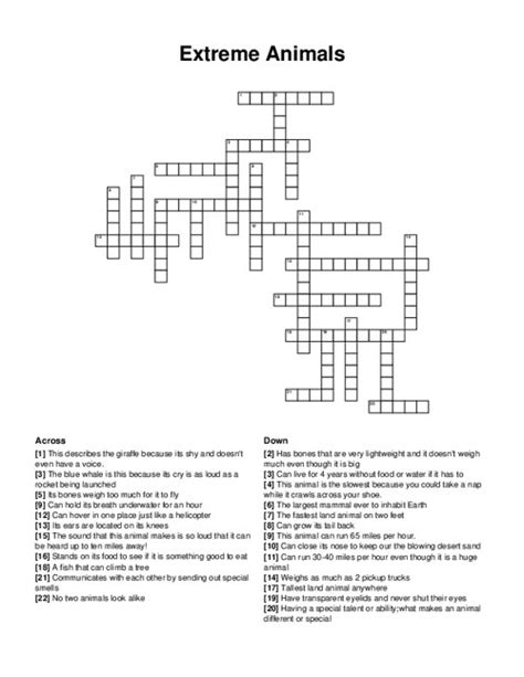 Extreme Animals Crossword Puzzle