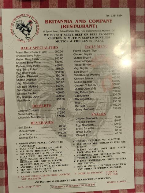 Menu at Britannia & Company, Mumbai