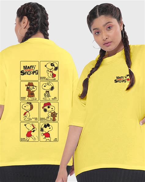 Buy Women's Yellow Many Faces Snoopy Graphic Printed Oversized Plus ...