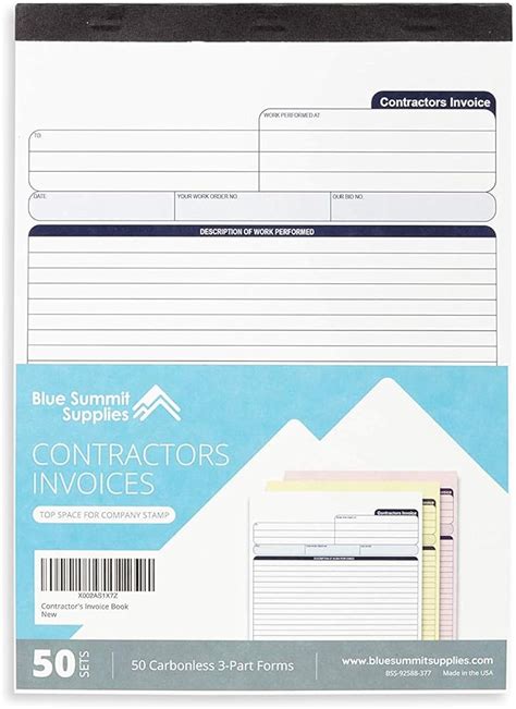 Blue Summit Supplies Blue Summit 50 Contractor Invoice Receipt Books ...