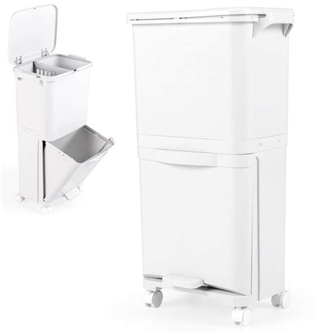 Buy COSTWAY Recycling Bins, 40L Pedal Kitchen Bin with 3 Compartments ...
