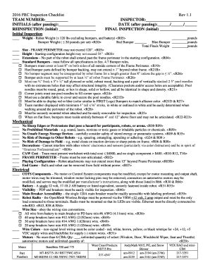 Fillable Online 2016 FRC Inspection Checklist Rev 11 TEAM NUMBER Fax ...