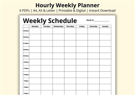 Hourly Weekly Planner, 7 Day Timetable, Week at a Glance, Study Time ...