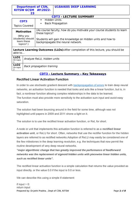 DL 3 2022 23 - Notes for DL - KITSW 6CSM AY:2022- 23 CDT3 - LECTURE ...