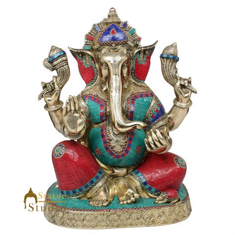 Large Size Ganesha Fine Inlay Ganpati Murti Décor Gift Idol Statue Luc ...