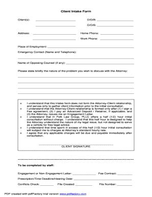 Fillable Online Client Intake Form - Folk Law Group Fax Email Print ...