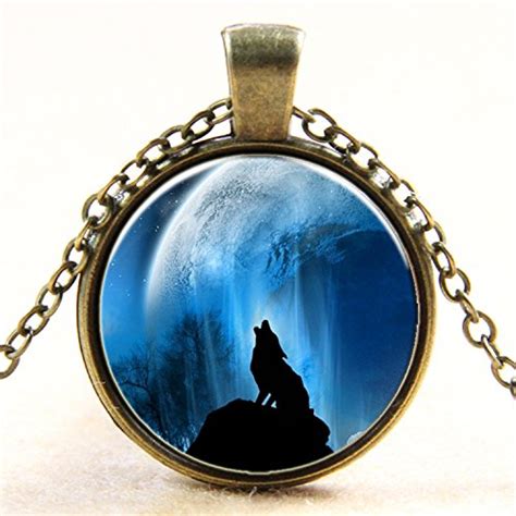 Liumart Howling Wolf Necklace Pendant Glass Time Gem Statement Jewelry ...