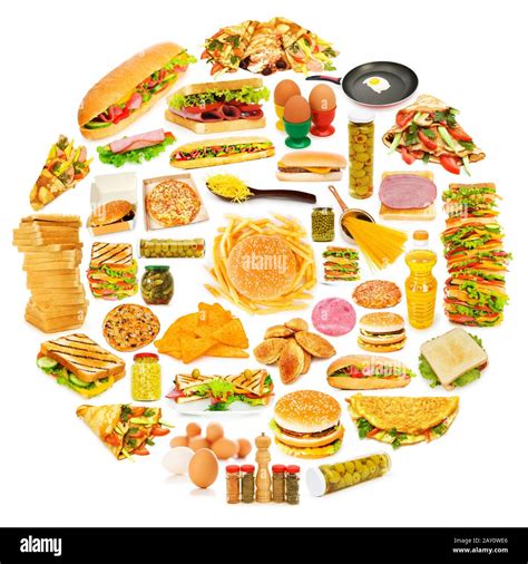 Circle with lots of food items Stock Photo - Alamy