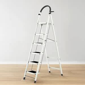 HomeEssentials Foldable Ladder for Home | Heavy-Duty Steel with Large ...