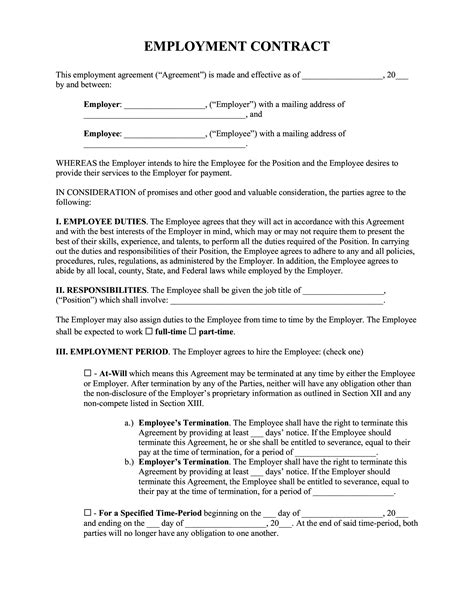 Part-Time Employment Contract – Document Template