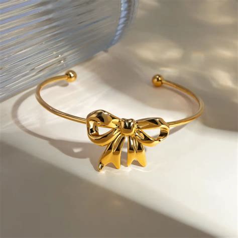 18k Gold Plated Bow Cuff Bracelet – ThePanda Storee