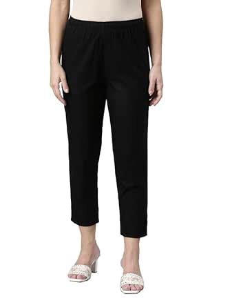 Buy GO COLORS Women Solid Black Mid Rise Relaxed fit Cropped Pencil ...