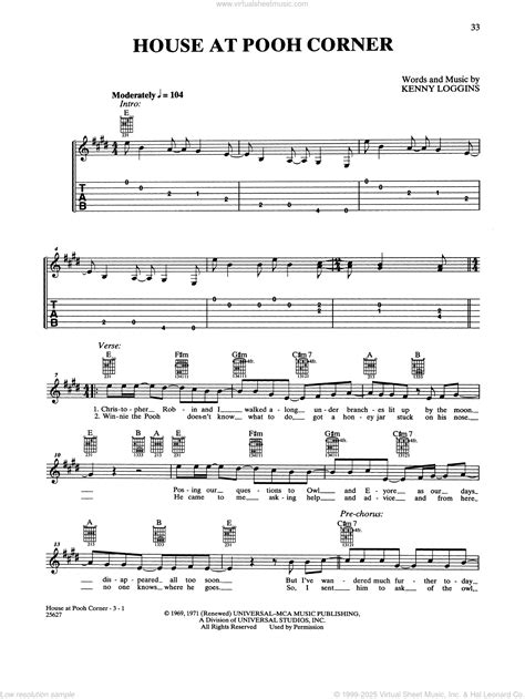 House At Pooh Corner sheet music for guitar solo (chords) (PDF)