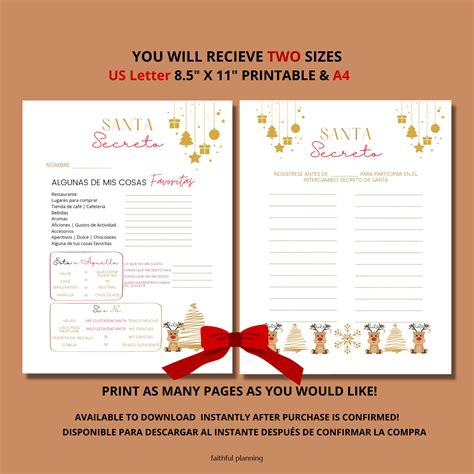Secret Santa Questionnaire Spanish Version, Spanish Christmas Printable ...
