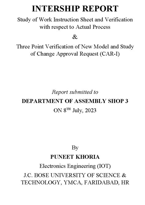 Internship Report: Work Instruction Sheet & Change Approval Study (IOT ...