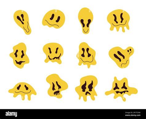 Groovy istorted emoticon faces vector set. Retro doodle dripping emoji Stock Vector Image & Art ...