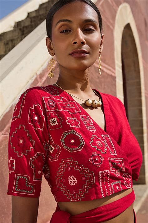 Nagara Mirrorwork Pure Cotton Hand Embroidered Wrap Top For Women ...