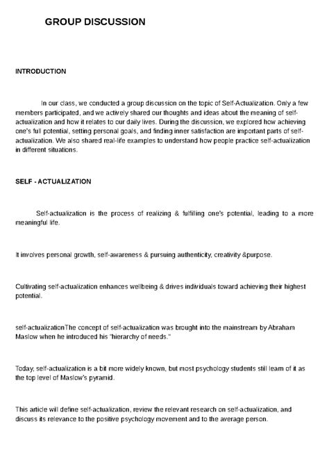 Group Discussion on Self-Actualization: Insights and Reflections ...