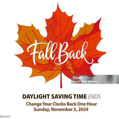 Fall Back Banner Reminder With Red Autumn Leaf Bright Poster Of ...