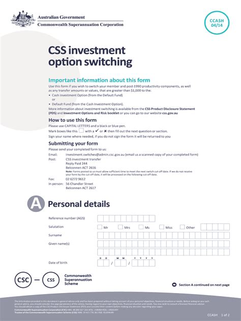 Fillable Online CSS investment option switching. CSS investment option ...
