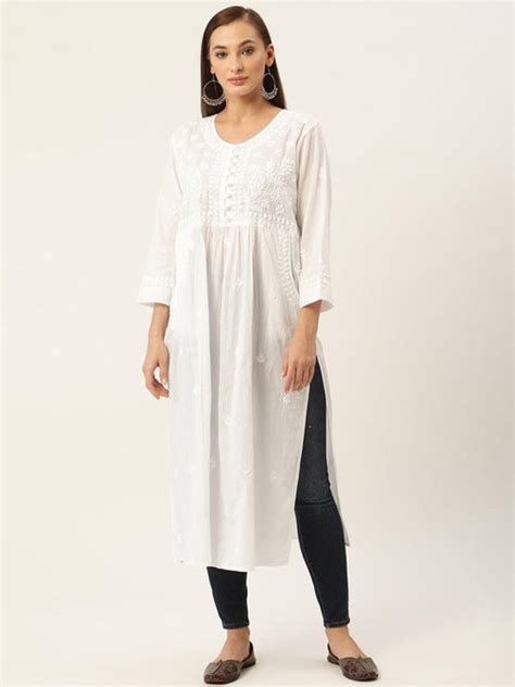 Megha in House of Kari Hand embroidery Chikankari Dress-White - House ...