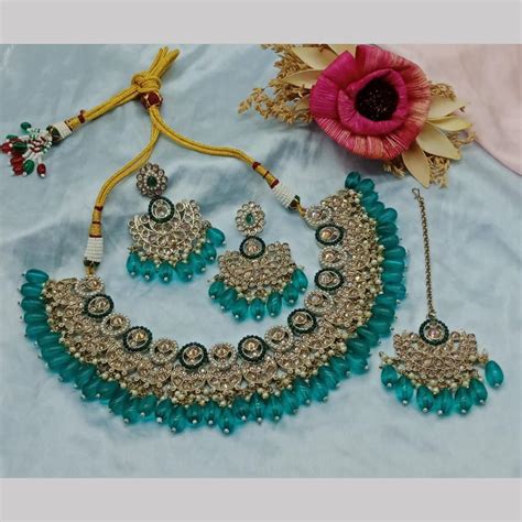 JewelMaze Gold Plated Crystal Stone And Pearls Necklace Set - 10581279