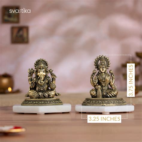 Brass Four-Armed Lakshmi Ganesh Murti Pair (4 Inch)