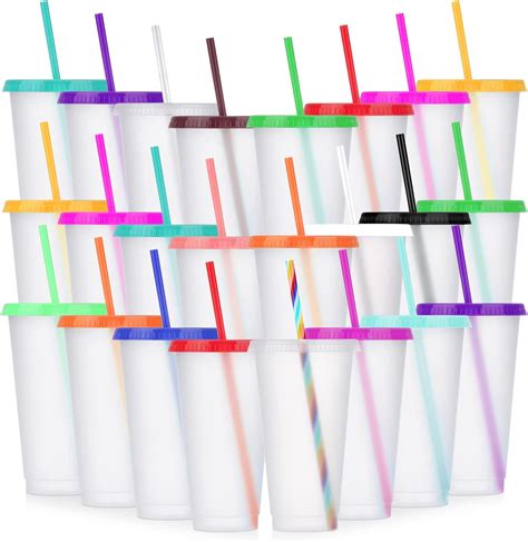 Amazon.com: 24 Pack Plastic Tumblers with Lids and Straws, Reusable ...