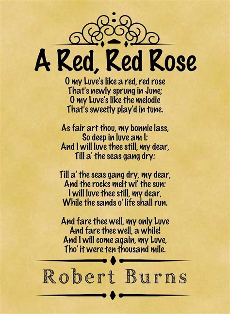 A4 Size Parchment Poster Classic Poem Robert Burns A Red Red Rose by ...