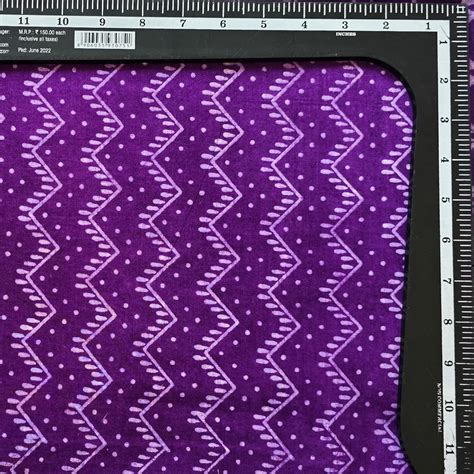 Pure Cotton Dabu dark purple With Zig-Zag Design Stripes Hand Block Pr ...