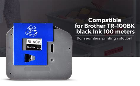 Compatible for Brother TR-100BK 12mm x 100m Ribbon Tape- Black for ...