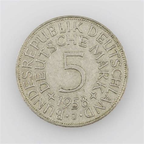 Auction BRD - 5 Deutsche Mark 1958 J, — buy online. Auction catalog ...
